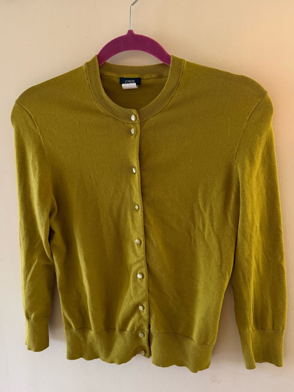 J. Crew Chartreuse Crewneck Button Cardigan